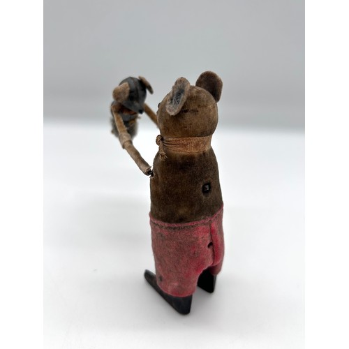 127 - 1930's vintage clockwork toy ''Dancing mouse with baby mouse'' made by German toy company Schuco.