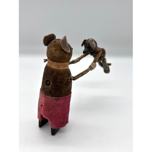 127 - 1930's vintage clockwork toy ''Dancing mouse with baby mouse'' made by German toy company Schuco.