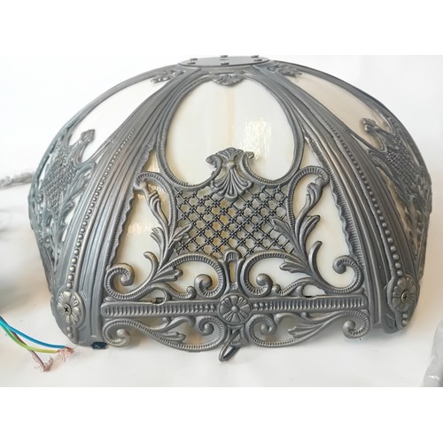 358 - Vintage Slag Glass Panel hanging shade with fittings and fixtures