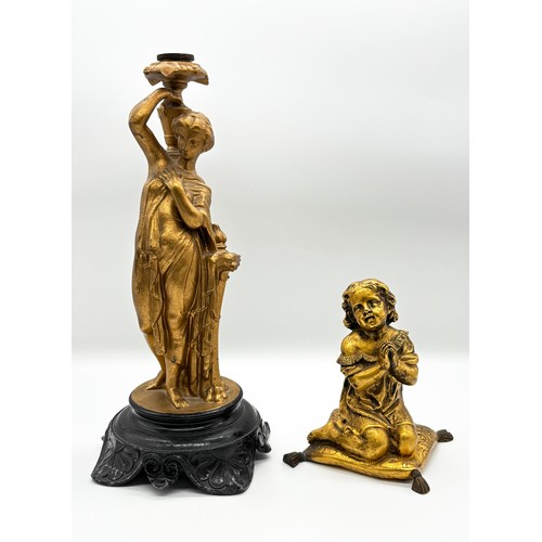 121 - 20th-century cast sculpture of a classical female figure and an Italian gilt cherub figure ‘Morning ... 