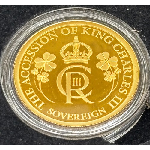 46 - Hattons of London 2023 King Charles III Accession Prestige Sovereign Proof Set 

22ct Gold Full Sove... 