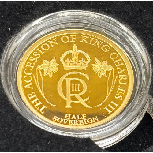 46 - Hattons of London 2023 King Charles III Accession Prestige Sovereign Proof Set 

22ct Gold Full Sove... 