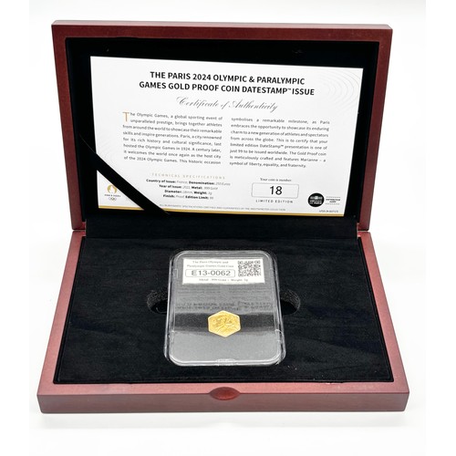 57 - Paris 2024 Olympic & Paralympic Games Gold Proof Coin Datestamp Issue 

24ct Gold 3g Coin in Present... 