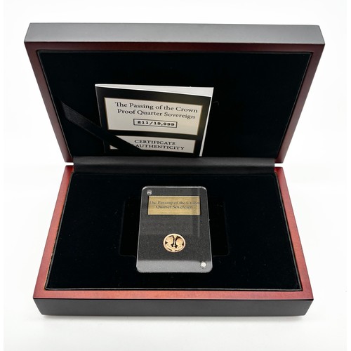 58 - The Passing of the Crown Quarter Sovereign Gold Coin 

0.916 AU Gold Quarter Sovereign (1.99g)

With... 
