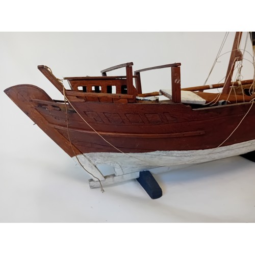 222 - Handcrafted wooden Chinese sailing vessel [in need of attention] [90cm]