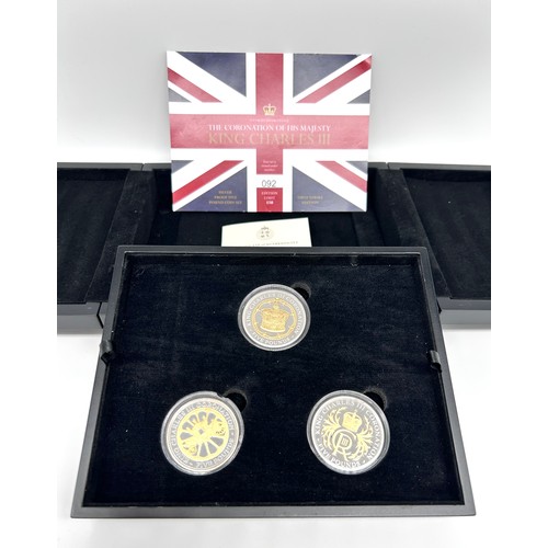 68 - Coronation of King Charles III Limited Edition  092/150 Three Silver Coin Set in Fitted Case 

Each ... 