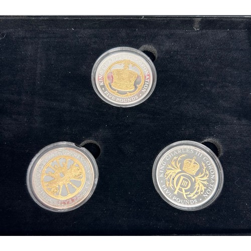 68 - Coronation of King Charles III Limited Edition  092/150 Three Silver Coin Set in Fitted Case 

Each ... 