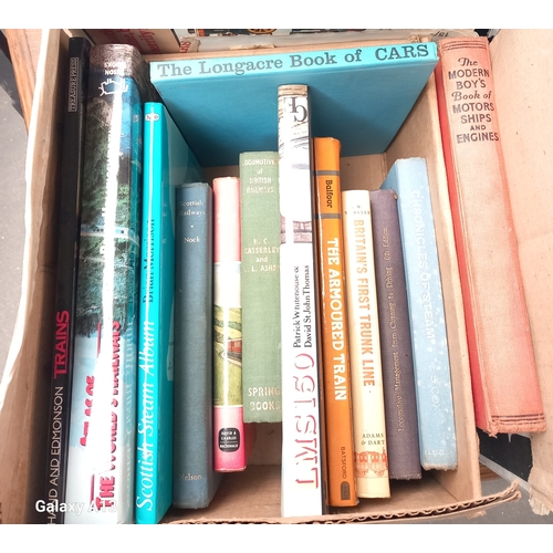 417 - Two boxes of vintage transport books, to include: Trains, Airships, Steamers and Cars, 41 publicatio... 