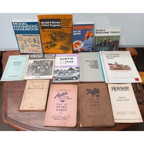 418 - Vintage car manuals and refrence books to include: Austin A40, Rolls Royce, Morris and Austin 12.