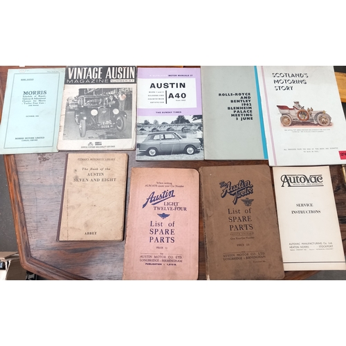 418 - Vintage car manuals and refrence books to include: Austin A40, Rolls Royce, Morris and Austin 12.