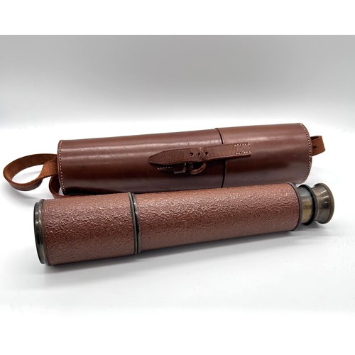 112 - Signals Regiment 3 pull Telescope in leather case marked TELE.SCT.REGTS Mk2, H.C.R & Sons Ltd OS126G... 