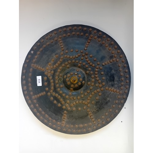 313 - Reproduction handmade circular shield with studded detail and spike