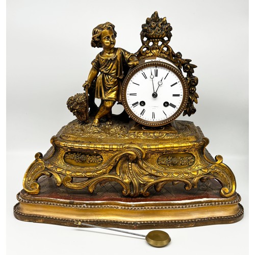 129 - French style 19th century gilt metal cased mantle clock by W. Crouch & Son A Paris