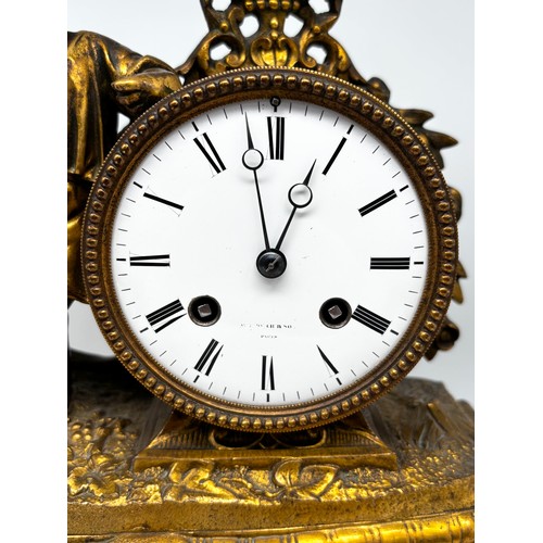 129 - French style 19th century gilt metal cased mantle clock by W. Crouch & Son A Paris