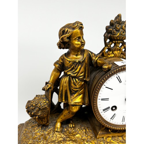 129 - French style 19th century gilt metal cased mantle clock by W. Crouch & Son A Paris