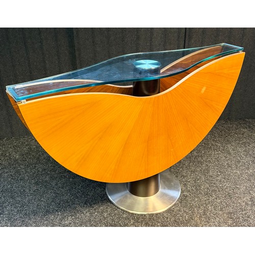 designer drop end table, the surface with glass centre and wooden drop ...