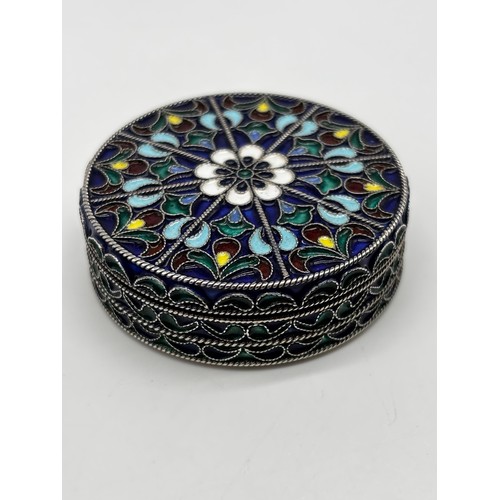 2 - Two 800 grade Silver Lidded Trinket Dishes, with enamelled Flower and Fruit Design to tops and Sides... 