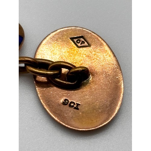 4 - Pair of 9ct Gold Cufflinks with blue enamel design
Weight - 6.56g.