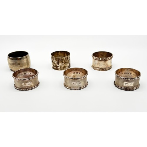 10 - Six Silver Napkin Rings, Various Makers & Dates, combined weight, Approximately 170g