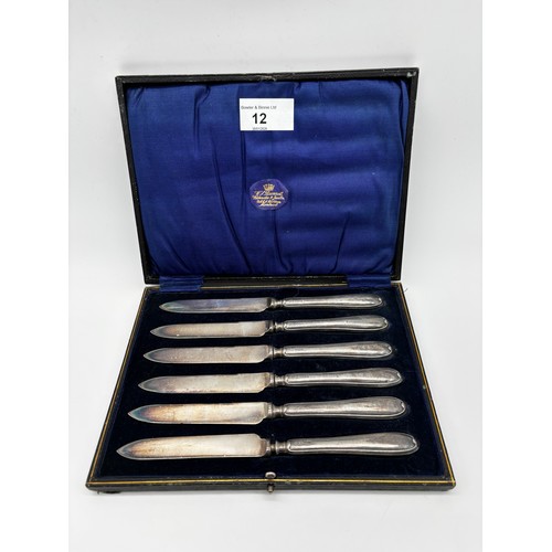 12 - Set Of Six Silver Handle Knives, Yates Brothers, London, combined weight 143.78g,