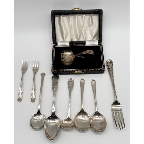 11 - Silver Spoons and forks Nine in total, baby spoon in fitted original case, various makers and dates
... 