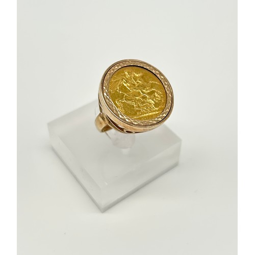 16 - Full Sovereign Coin Ring, 1888 Gold Sovereign on a 9ct gold ring 
Gross Weight 14.68g
Size - Q