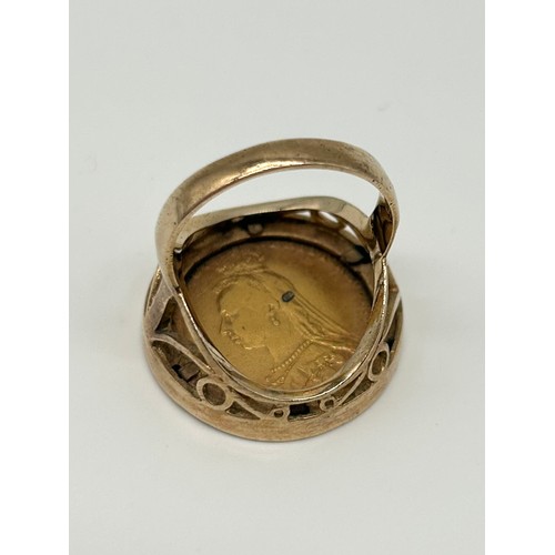 16 - Full Sovereign Coin Ring, 1888 Gold Sovereign on a 9ct gold ring 
Gross Weight 14.68g
Size - Q