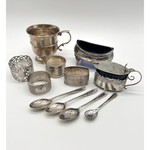 15 - Collection of Silver items to include silver cup, napkin rings and spoons 
Weight - 368.30g