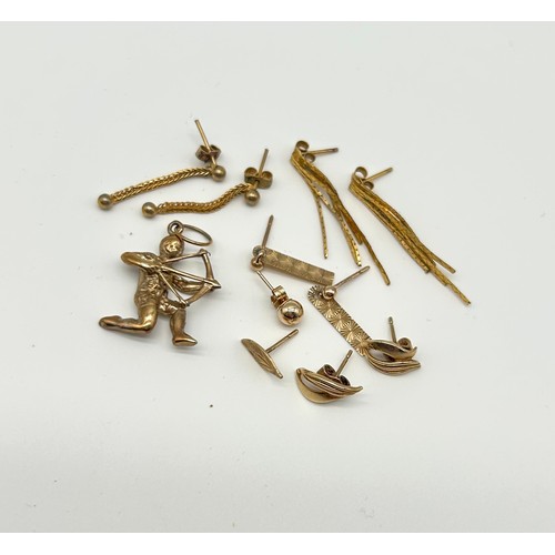 30 - 9ct Gold Sagittarius Pendant together with 9ct Gold Earrings 
Weight - 7.38g