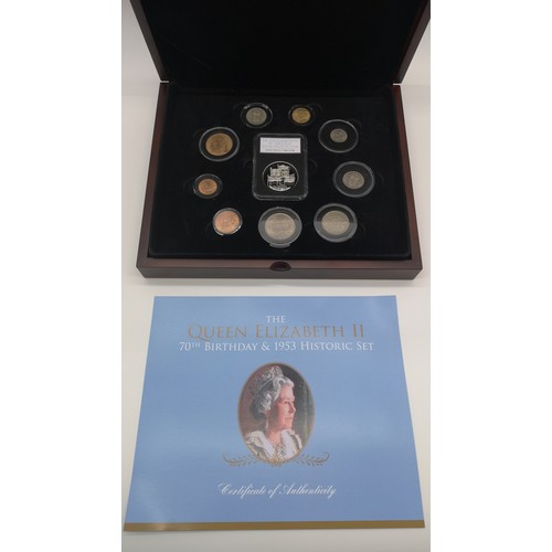 40 - The Queen Elizabeth 11 70th Birthday & 1953 Historic Set to include Silver Proof £5 Coin weight 28.2... 