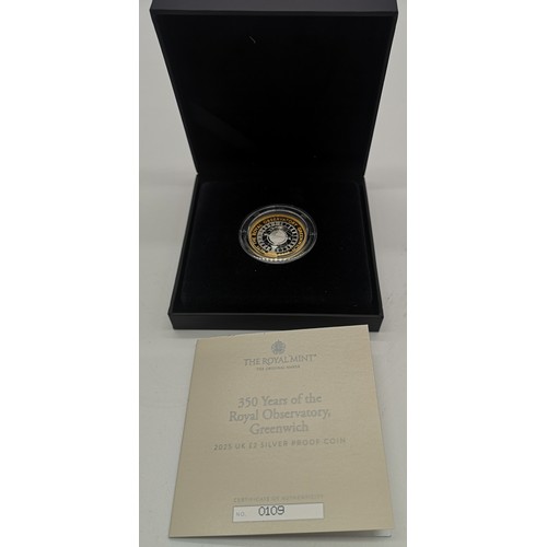 45 - 2025 UK £2 Silver Proof Coin 'Celebrating 350 Years of the Royal Observatory, Greenwich' with Certif... 