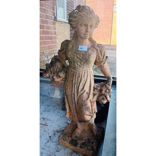 276 - Terracotta effect Classical style garden statue of a young girl carrying a basket and holding flower... 