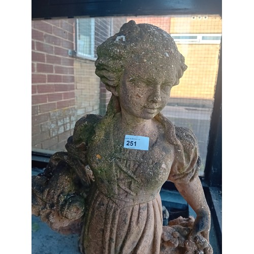 276 - Terracotta effect Classical style garden statue of a young girl carrying a basket and holding flower... 
