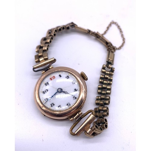 35A - 9ct Gold Movement Ladies Watch with rolled gold strap