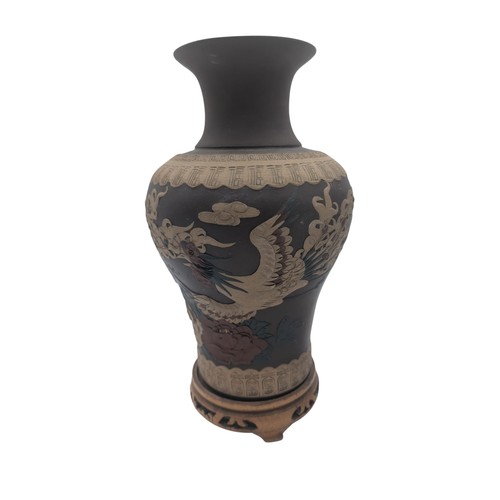 69 - Pair Of Lisha Clay Dragon and Phoenix Vases with decorative original stands, Standing without Stands... 