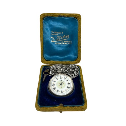 55 - Silver 935 pocket watch with 925 chain combined weight: 57g (In working condition with original key ... 
