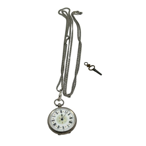 55 - Silver 935 pocket watch with 925 chain combined weight: 57g (In working condition with original key ... 
