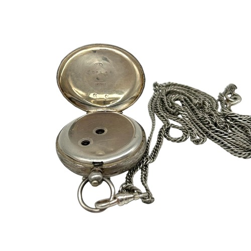 55 - Silver 935 pocket watch with 925 chain combined weight: 57g (In working condition with original key ... 