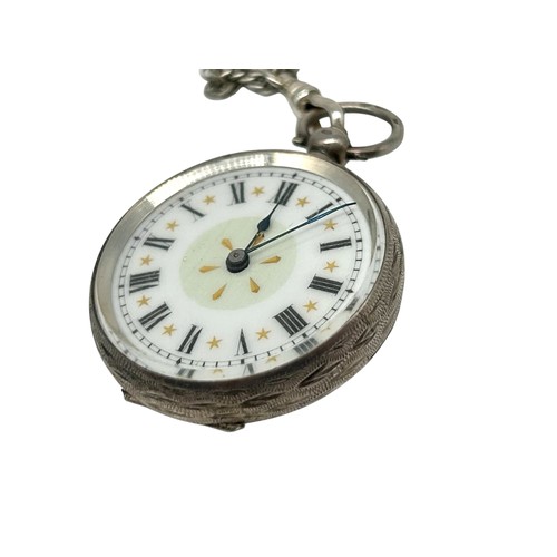 55 - Silver 935 pocket watch with 925 chain combined weight: 57g (In working condition with original key ... 