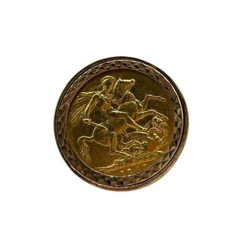 41 - 1888 Gold Sovereign mounted in a gold 9ct gold band, total weight 14.64g 
Ring size - R