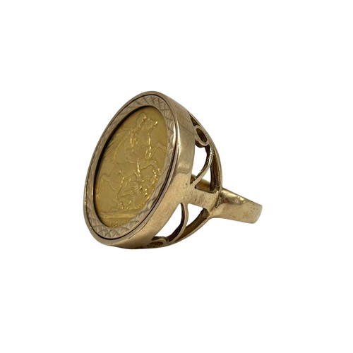 41 - 1888 Gold Sovereign mounted in a gold 9ct gold band, total weight 14.64g 
Ring size - R