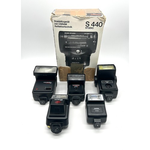 446 - Boxed Osram S440 Studio Bounce Flash Unit, Sunpak MX118 Flash, Achiever 300AF Flash, Hanimex TZ755CP... 
