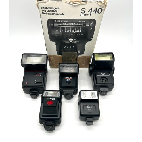 446 - Boxed Osram S440 Studio Bounce Flash Unit, Sunpak MX118 Flash, Achiever 300AF Flash, Hanimex TZ755CP... 