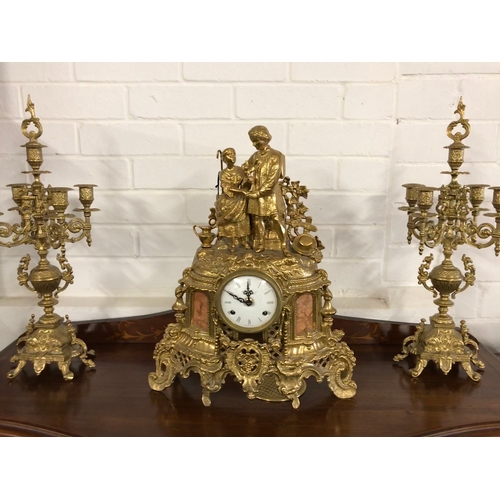 158 - French Heavy Garniture clock with 2 matching 4 Branch candleabra.