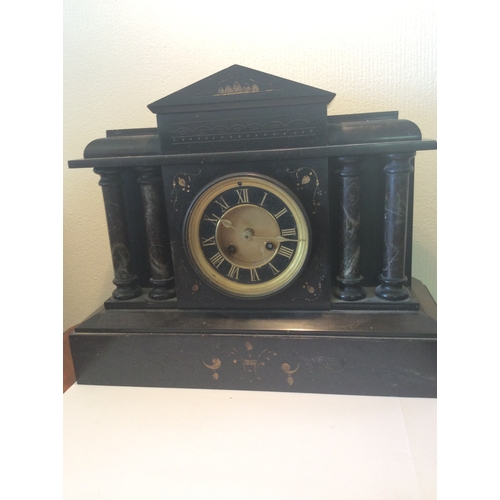 144 - Victorian Slate Mantel Clock With corlitham column.