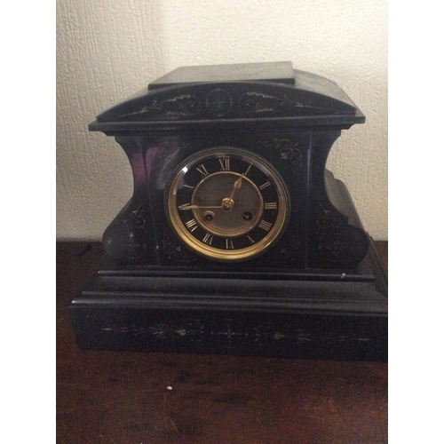 128 - Victorian heavy slate mantel clock japy freres movement.