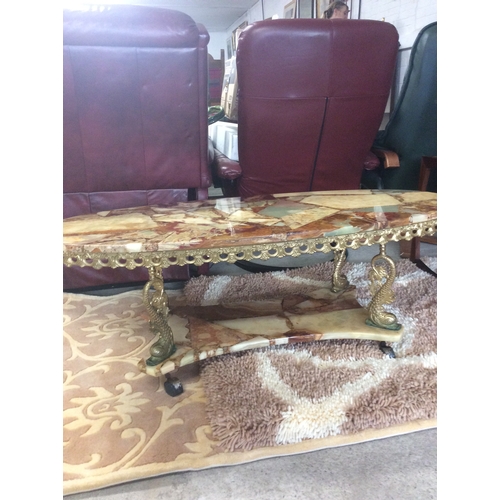 217 - Onyx and brass coffee table.