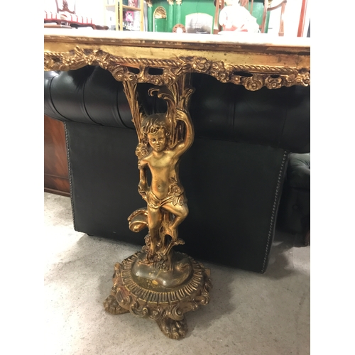 2 - Gilded Cherub Console Table With Marble top.