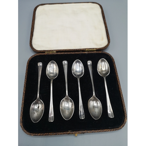 29 - Set of 6 silver hall marked spoons .