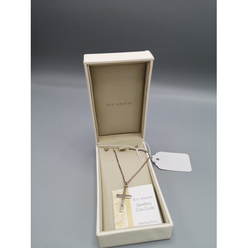 357 - Silver kit heath chain and cross pendant boxed.